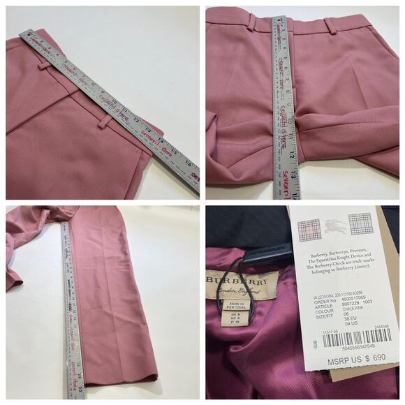NWT Burberry Leonora 38 US 4 Wool Blend Chalk Pink Trouser Pants High Rise $690 - Picture 8 of 8